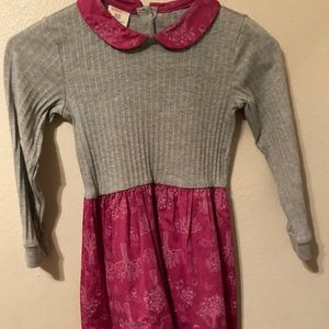 Peter Pan Collared Knit Girls Long Sleeve Dress Skirt Print Ribbed Pink Gray5